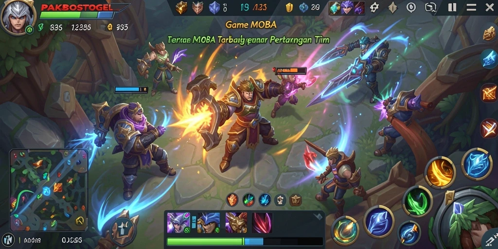 Screenshot gameplay PAKBOSTOGEL menampilkan pertempuran epik antara tim.