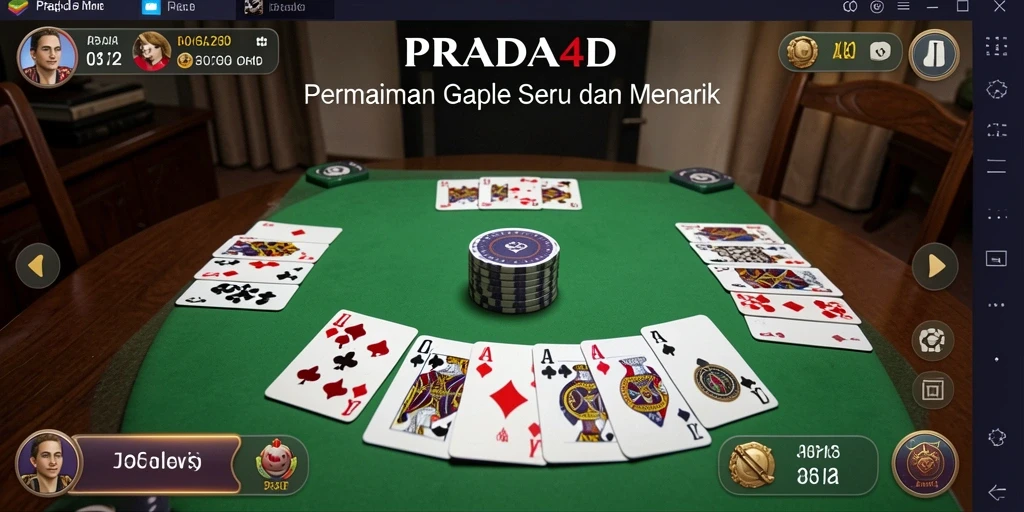 Screenshot gameplay PRADA4D menampilkan suasana permainan Gaple yang seru.