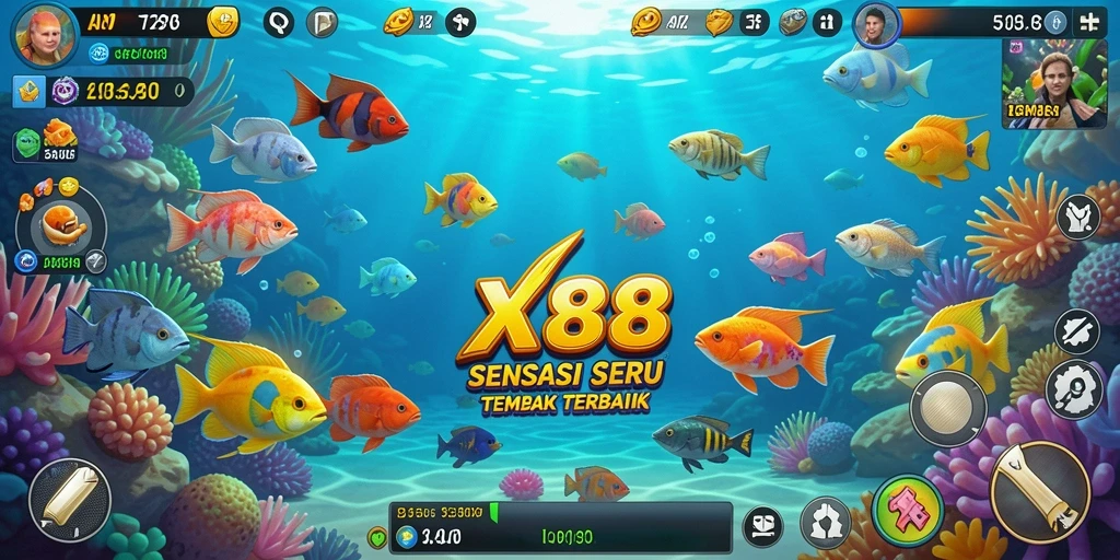 Tampilan gameplay X88 yang menarik dan seru saat menembak ikan.